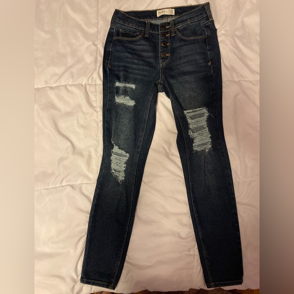 EUC Mudd Mid Rise Vintage Skinny Jeans Size 5 Button Fly Distressed
